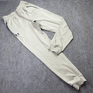 Under Armour Jogger Men M Beige 30" Loose Sportstyle Tricot Knit *Hole in leg*
